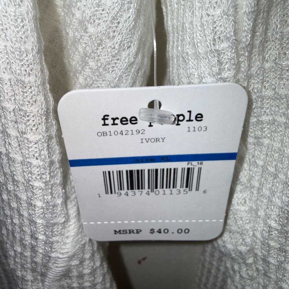 Free People Ivory Waffle Henley Long Sleeve Top - Picture 3 of 4
